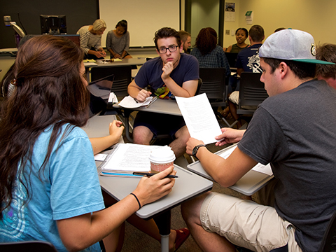 Group of students studying together.