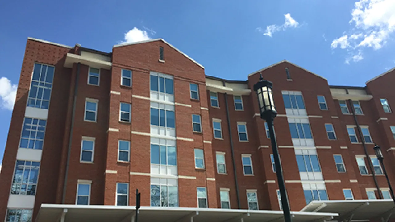 Front facade of Belk Residence Hall