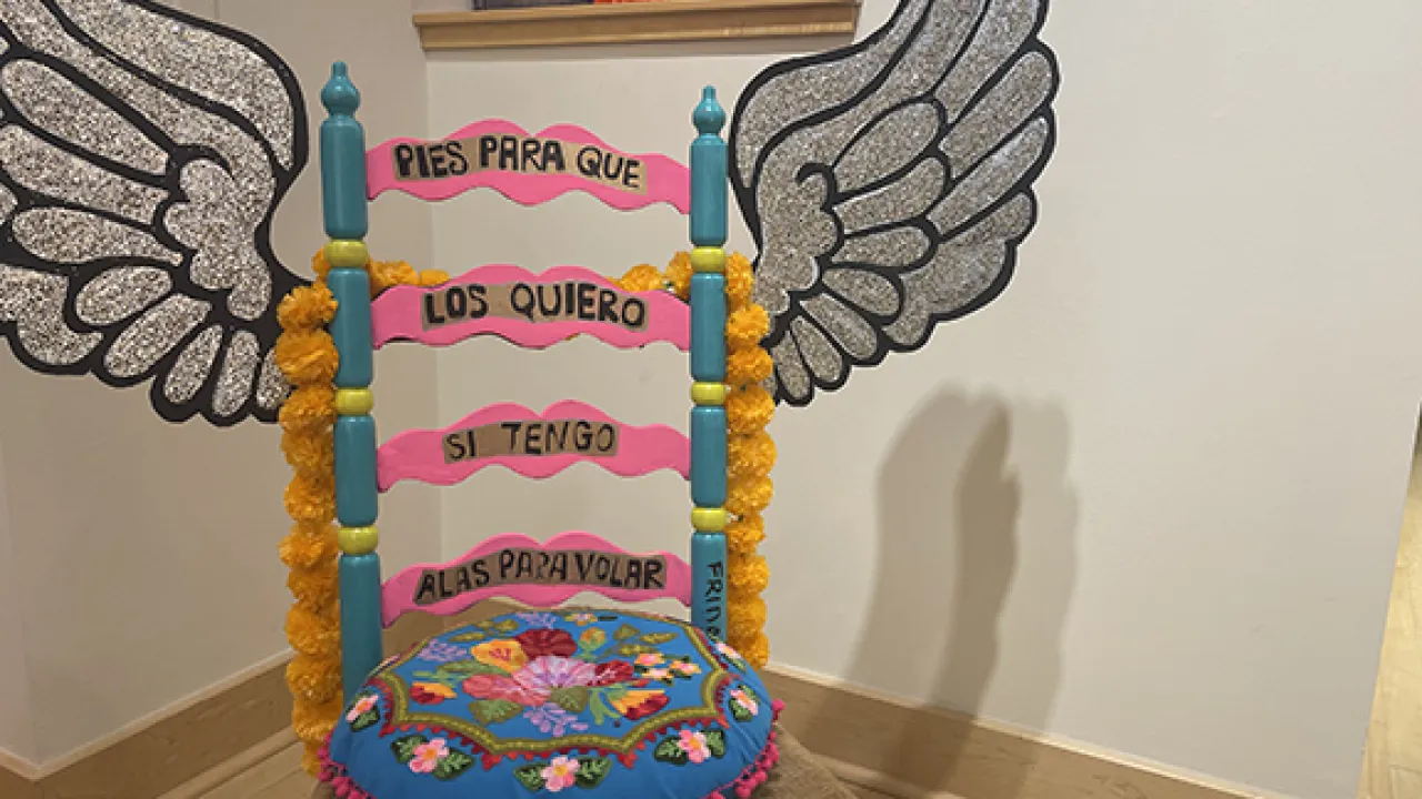 Decorative winged chair for Day of the Dead