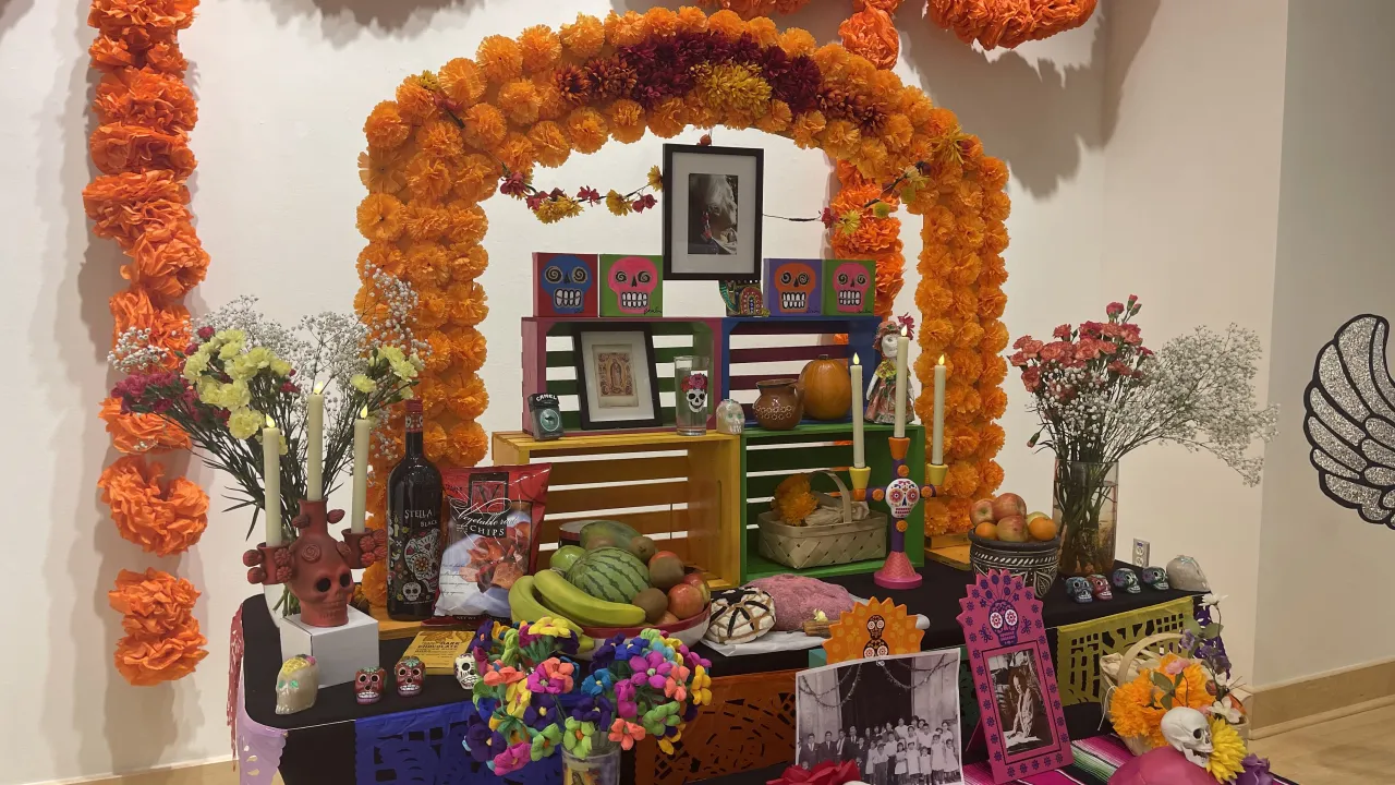 Up-close look at the Ofrenda built by Rosalia Torres-Weiner and UNC Charlotte students for Día de Muertos.