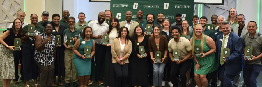 The 2025-26 Student Affairs Divisional Award winners posing for a group photo in the Popp Martin Student Union