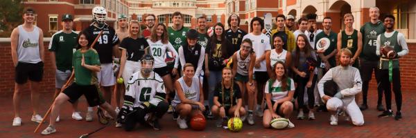 Sport Clubs group picture in uniforms on plaza