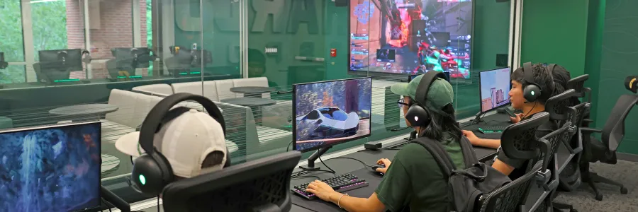 Four students in Esports Arena