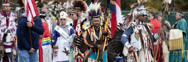Intertribal Powwow 2022 Celebration outside in traditional dress