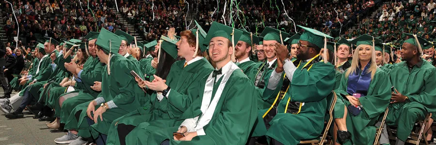 Large group of students celebrating graduation, Winter 2018