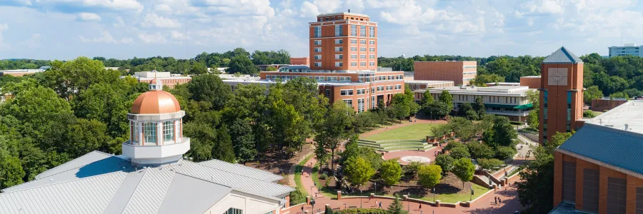 Aerial view of campus with Star Quad and CHHS/COE plaza