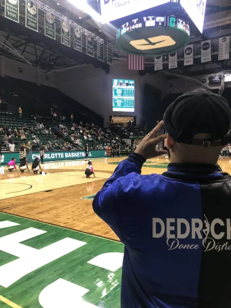 Dedrick-Perkins Barrier recording his student dancers performing in Halton Arena