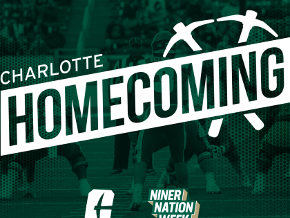 Charlotte Homecoming graphic with All In C and Niner Nation Week logos