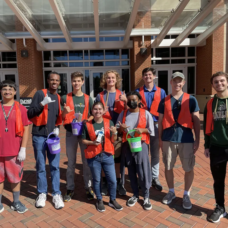 Student volunteers outside Popp Martin Student Union