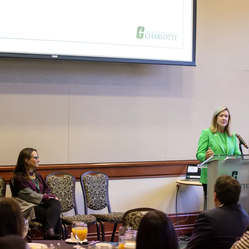 Chancellor Sharon L. Gaber speaking at the Financial Literacy Symposium